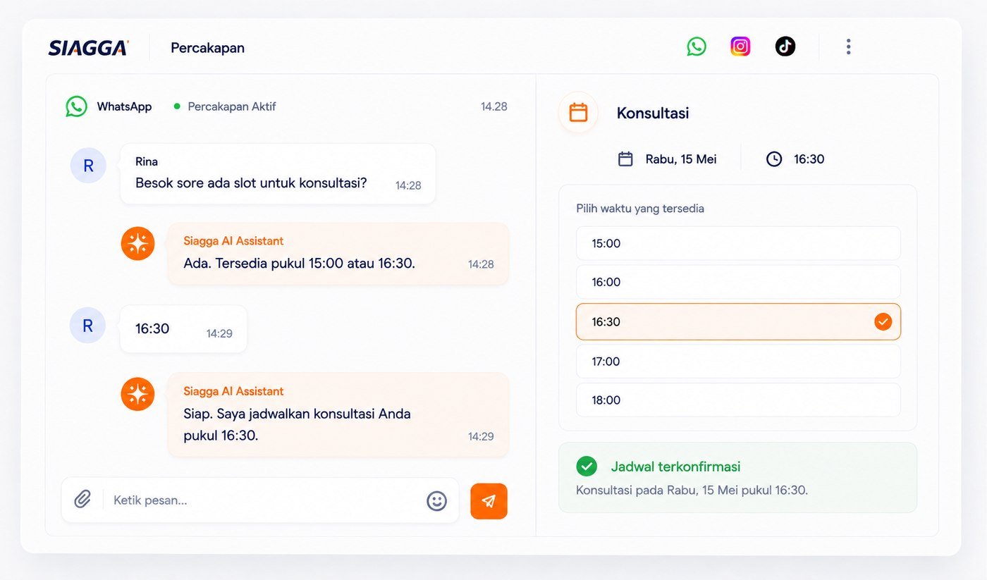 Appointment scheduling — pelanggan memilih slot, jadwal terkonfirmasi
